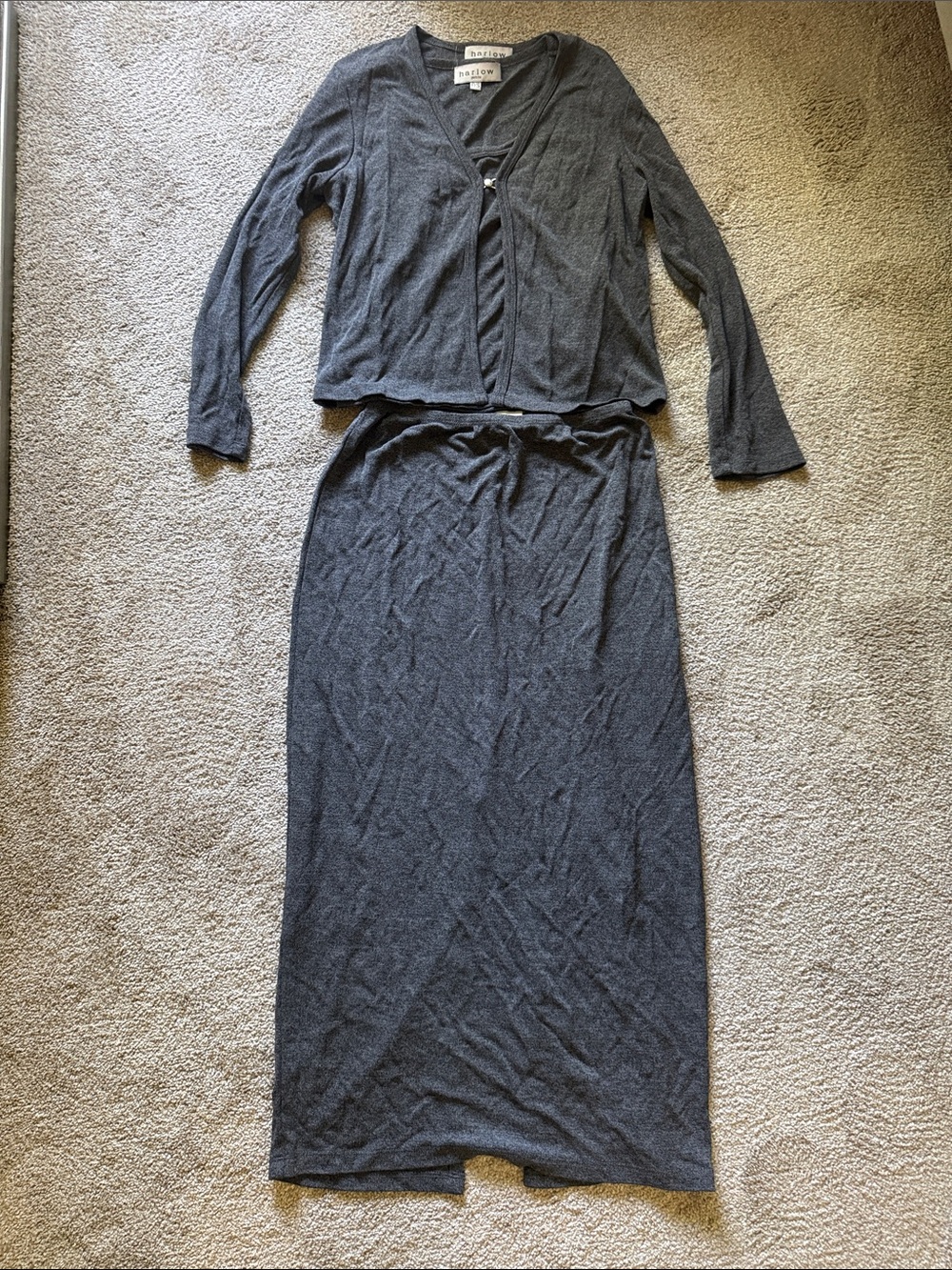 Nordstrom Petite S Dark Charcoal 3-Piece Stretch Cardigan, tank, and Skirt Set